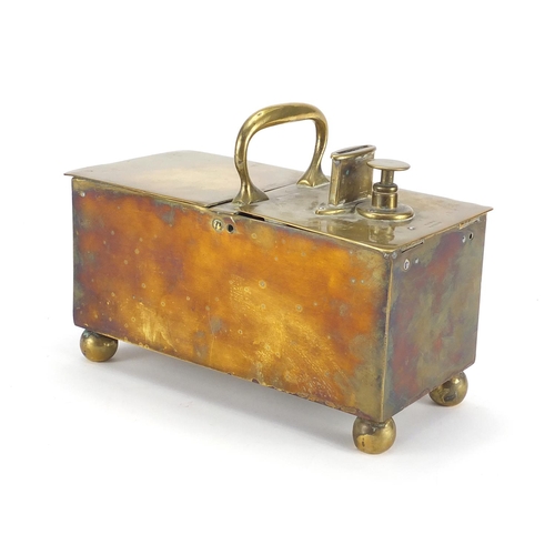 22 - Early 19th century Rich's patent brass honesty tobacco dispensing box on ball feet, stamped Rich's p... 