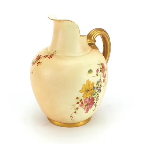 457 - Royal Worcester blush ivory ewer hand painted with flowers, factory marks and numbered 1094 to the b... 