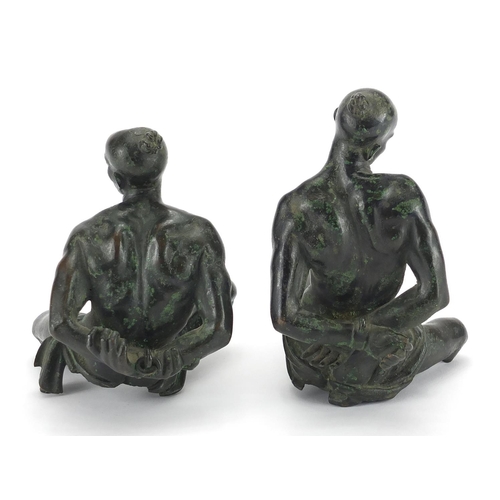 6 - Pair of patinated bronze studies of Chinese slaves, the largest 15.5cm high