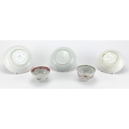 463 - 19th century porcelain tea bowls and saucers including a Newhall example, and a Dresden saucer, the ... 
