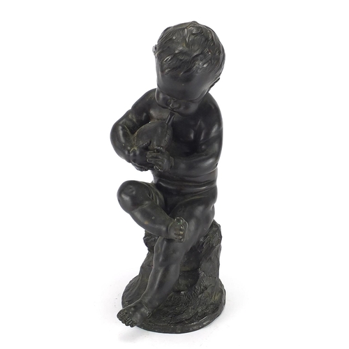 7 - Classical patinated bronze study of a seated young boy, 32cm high