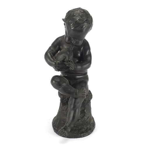 7 - Classical patinated bronze study of a seated young boy, 32cm high