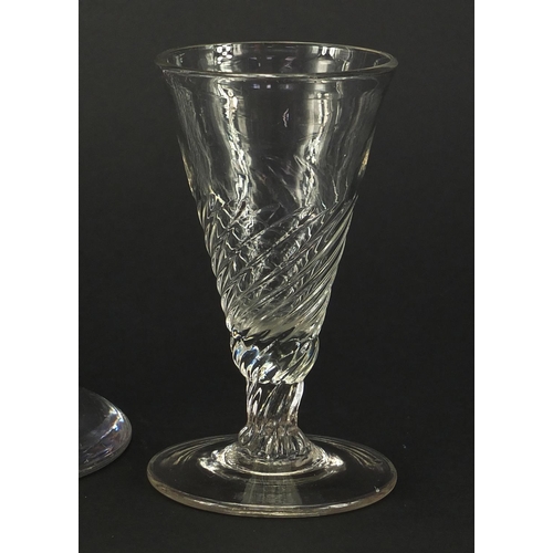 474 - Large Antique ale glass with twisted stem and two smaller antique twisted glasses, the largest 31cm ... 