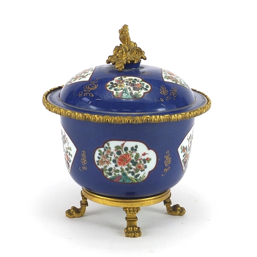 441 - 19th century Samson porcelain pot and cover with gilt metal mounts, hand painted in the Chinese mann... 