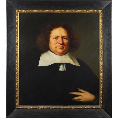 745 - Antique Old Master portrait of a Puritan, European school oil onto canvas, European Old Master Paint... 