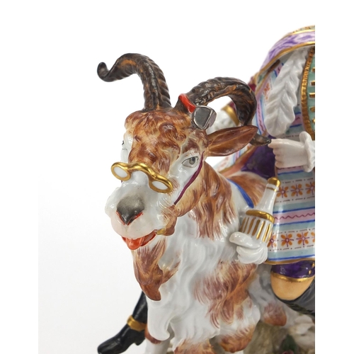 432 - Continental porcelain model of Count Brühl's Tailor on a goat after the Meissen figure by Kändler , ... 