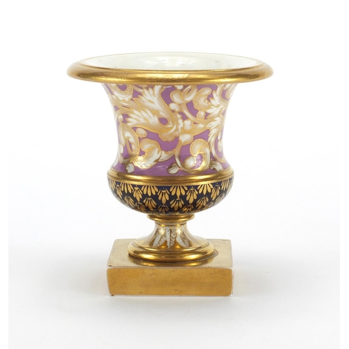 443 - 19th century Miles Mason porcelain campana vase, hand painted and gilded with foliate scrolls, 11cm ... 