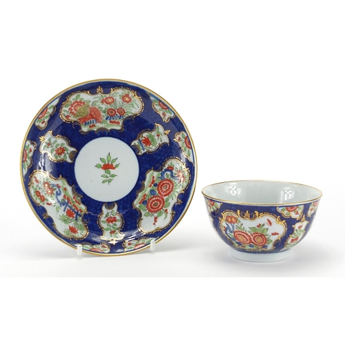 444 - 19th century Worcester Flight Barr Japan pattern porcelain tea bowl and saucer, hand painted with fl... 