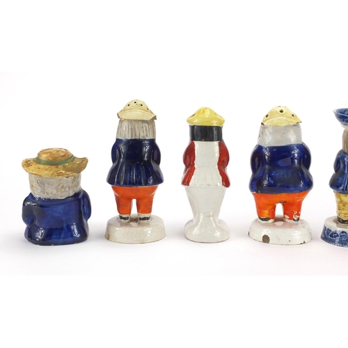 467 - Victorian and later Staffordshire toby pepperpots , the largest 16cm high
