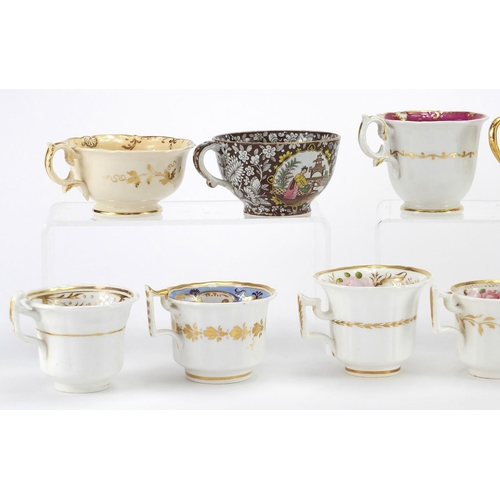 462 - 19th century porcelain cups some hand painted including Spode, Minton and H & R Daniel, various patt... 