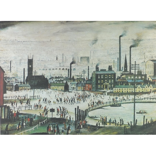 729 - Laurence Stephen Lowry RBA RA - An Industrial Town, pencil signed coloured print, limited edition 48... 