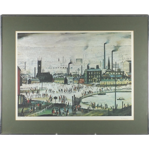 729 - Laurence Stephen Lowry RBA RA - An Industrial Town, pencil signed coloured print, limited edition 48... 
