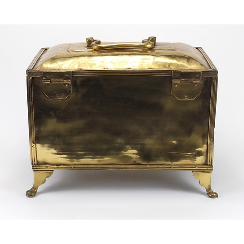 15 - Large French brass casket with carrying handles, 35cm H x 45cm W x 28cm D