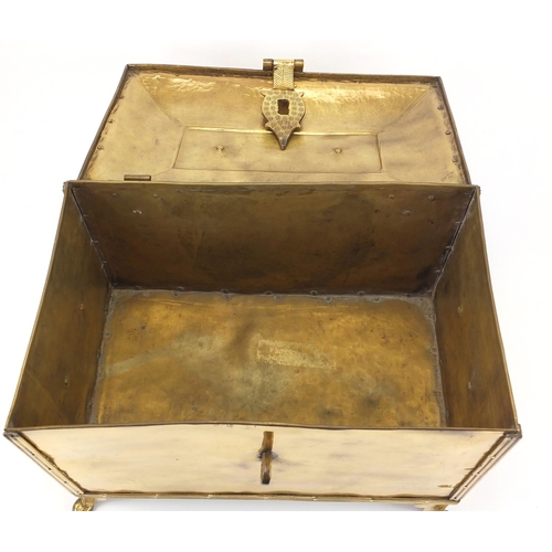 15 - Large French brass casket with carrying handles, 35cm H x 45cm W x 28cm D
