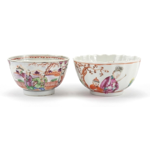 253 - Chinese hand painted porcelain comprising two 18th century tea bowls, pair of Canton Rouleau vases a... 