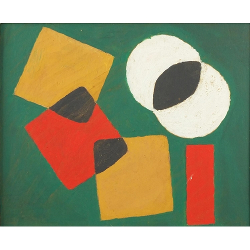 735 - Abstract composition, geometric shapes, oil on board, bearing an inscription Adolph Gottlieb and Koo... 