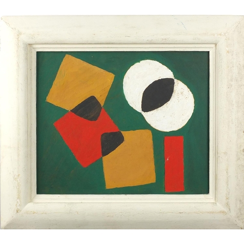 735 - Abstract composition, geometric shapes, oil on board, bearing an inscription Adolph Gottlieb and Koo... 