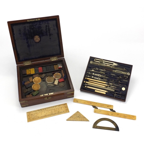 57 - Victorian rosewood brass bound drawing instrument set by Troughton & Simms, with fitted lift out int... 