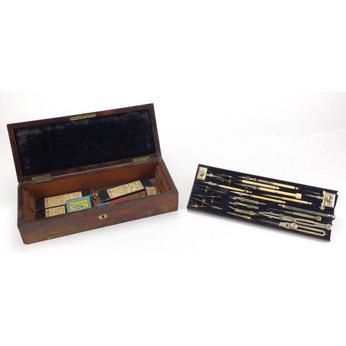 59 - Victorian rosewood drawing instrument set presented to Lt Col A Strange F R S, with velvet lined fit... 