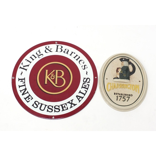 54 - King & Barnes brewery enamel sign together with a Charrington ceramic wall plaque, the largest 46cm ... 