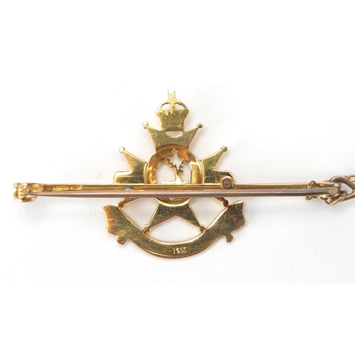 189 - Military interest 15ct gold and enamelled Sherwood Foresters brooch, 5.5cm wide, approximate weight ... 