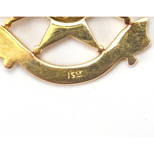 189 - Military interest 15ct gold and enamelled Sherwood Foresters brooch, 5.5cm wide, approximate weight ... 