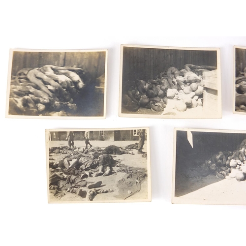 203 - Five World War II Belsen POW Camp black and white photographs, each depicting corpses and tortured p... 