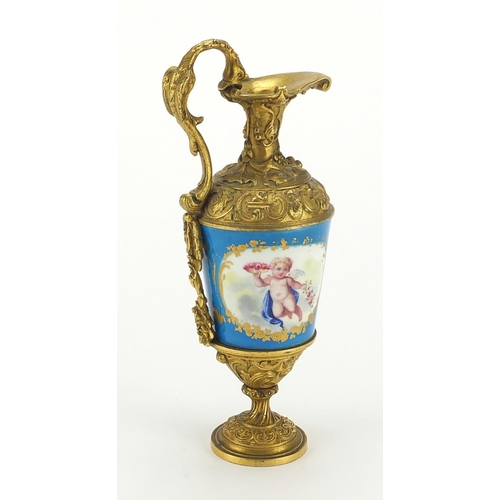 438 - 19th century Sevres porcelain ewer with ormolu mounts hand painted with a cherub and two storks, 19c... 