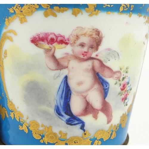 438 - 19th century Sevres porcelain ewer with ormolu mounts hand painted with a cherub and two storks, 19c... 
