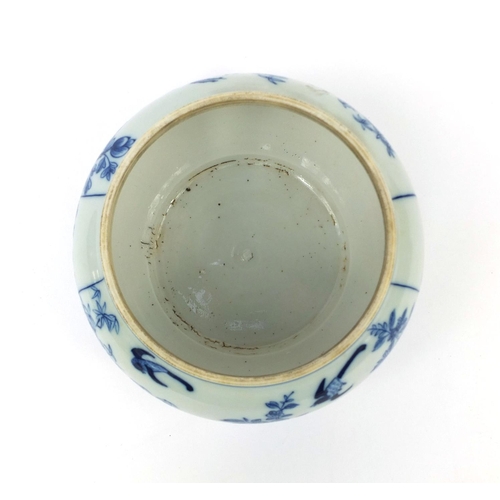 288 - Chinese blue and white porcelain pot and cover, hand painted with birds of paradise amongst flowers ... 