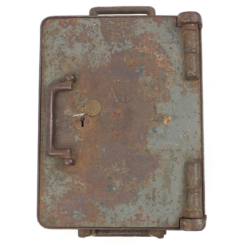 191 - British Military World War II Air Ministry Barracks safe No.1394, with carrying handles, 31cm H x 39... 