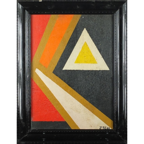 741 - WITHDRAWN - Abstract composition, geometric shapes, oil onto board, bearing a monogram J TG 45, fram... 
