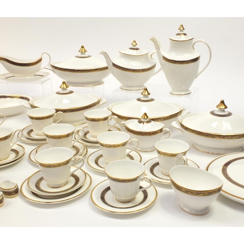 2069 - Royal Doulton Harlow tea and dinnerware including four lidded tureens, meat plates, coffee pot, teap... 