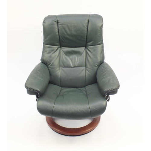 2013 - Stressless green leather reclining chair with stool