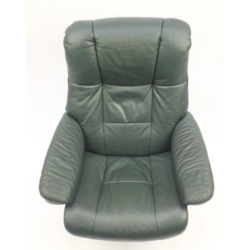 2013 - Stressless green leather reclining chair with stool