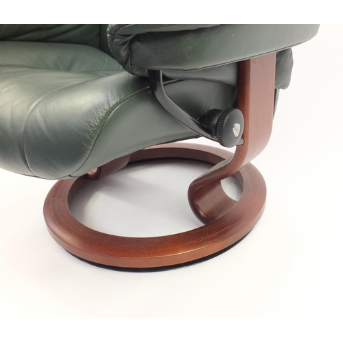 2013 - Stressless green leather reclining chair with stool