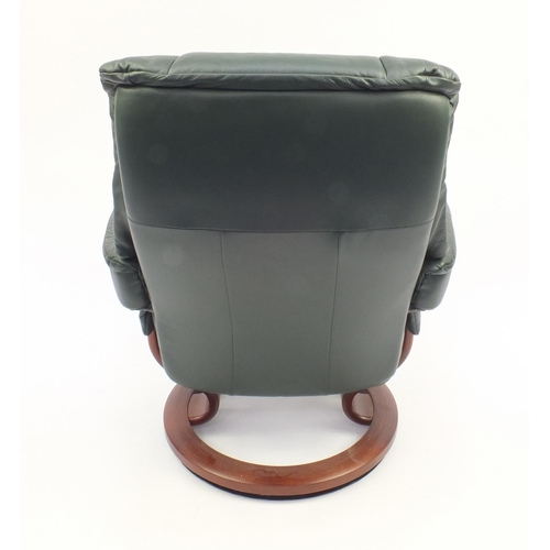 2013 - Stressless green leather reclining chair with stool