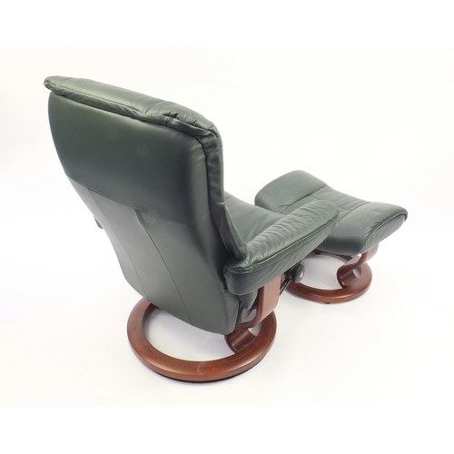 2013 - Stressless green leather reclining chair with stool