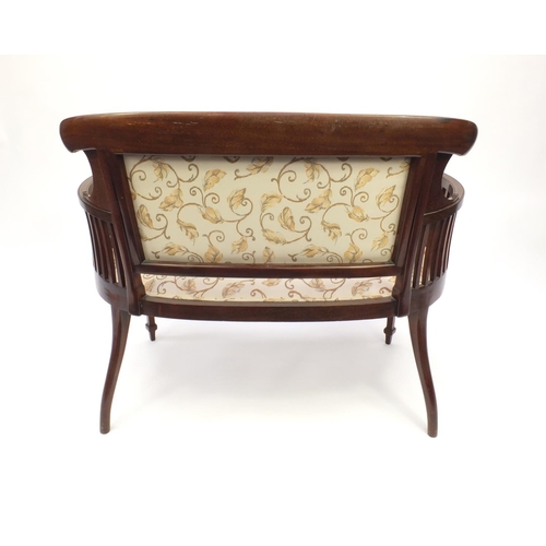 2004 - Edwardian inlaid mahogany two seater salon settee with cram floral upholstery, inlaid with swags, 95... 