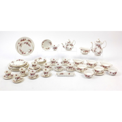 2139 - Royal Albert Lavender Rose tea and dinnerware including coffee pot, teapot, cups and saucers, the co... 