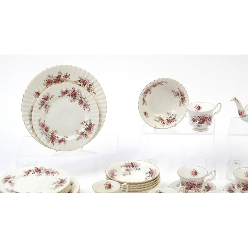 2139 - Royal Albert Lavender Rose tea and dinnerware including coffee pot, teapot, cups and saucers, the co... 