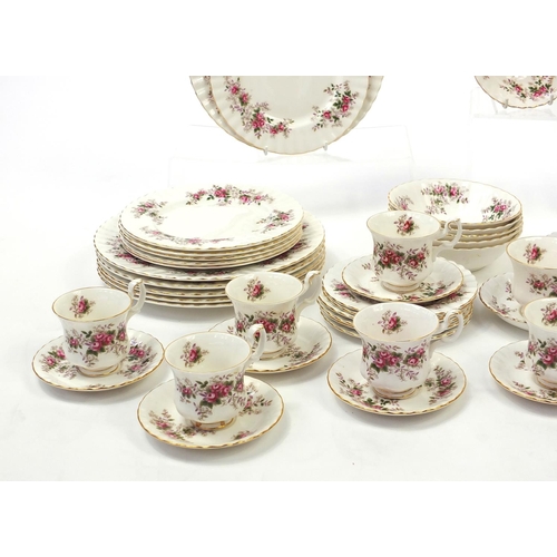 2139 - Royal Albert Lavender Rose tea and dinnerware including coffee pot, teapot, cups and saucers, the co... 