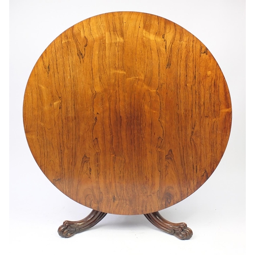 2015 - Good Regency rosewood circular centre table with lion paw feet, 71cm H x 136cm  diameter