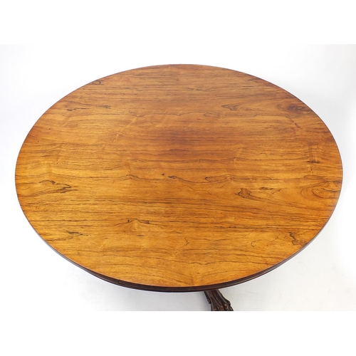 2015 - Good Regency rosewood circular centre table with lion paw feet, 71cm H x 136cm  diameter