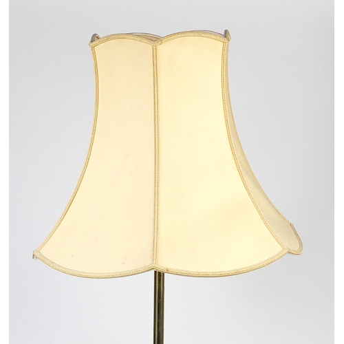 2040 - Edwardian ornate brass adjustable brass standard lamp, with shade, 180cm high