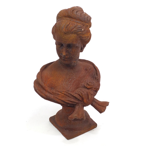 2056 - Cast iron classical bust of a female, 61cm high