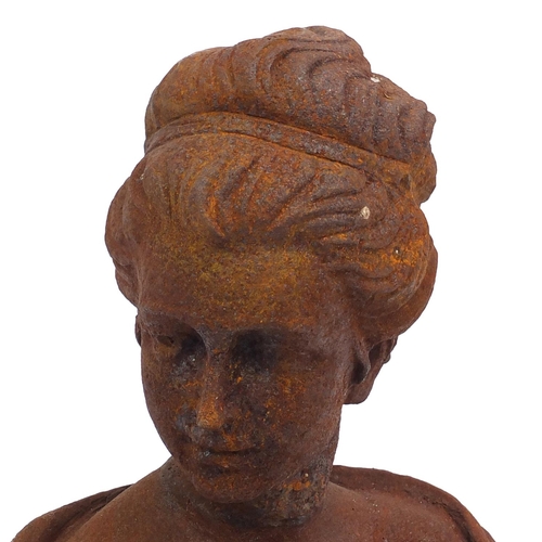 2056 - Cast iron classical bust of a female, 61cm high