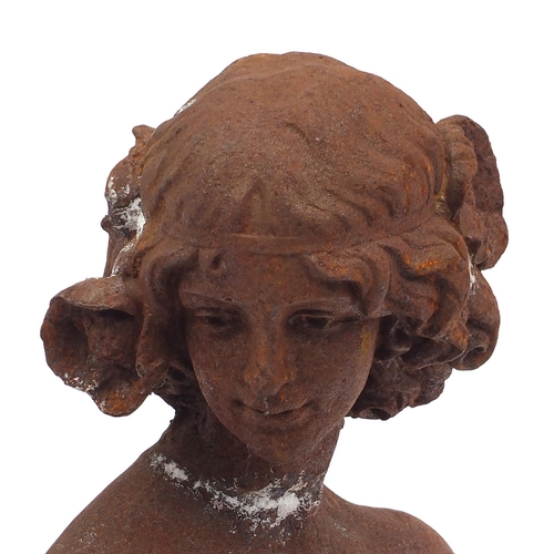 2057 - Cast iron classical bust of a female, 61cm high