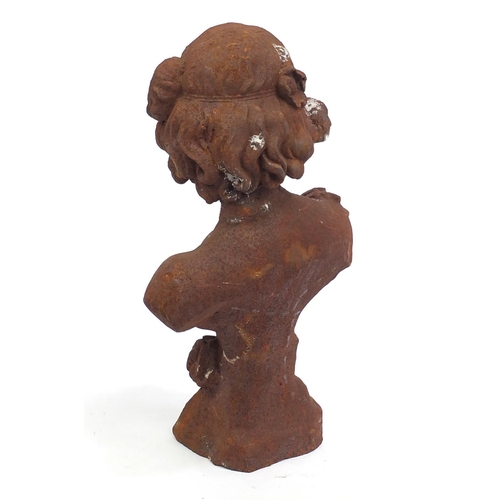 2057 - Cast iron classical bust of a female, 61cm high