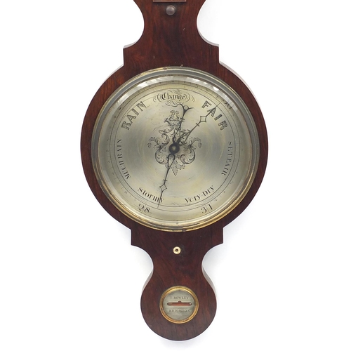 724 - Mahogany banjo barometer by T.Rowley of Brighton, 106cm in length